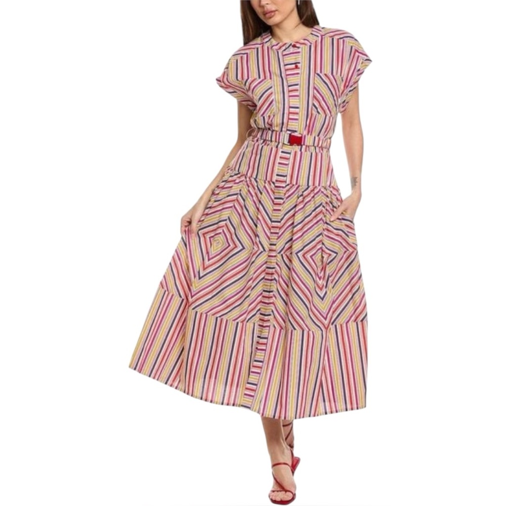 Silvia Tcherassi Womens Macarena Maxi Dress Golden Magenta Size XS- Missing Belt